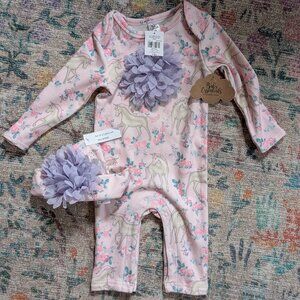 🦄✨ Baby Essentials Unicorn Onesie Set – Size 9M – Purple & Pink – NWT